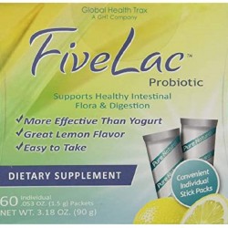 FiveLac Probiotic Lemon Flavor Dietary Supplement (4 Box) 60 Packets by GHT Support Your Daily Health and Wellness Needs
