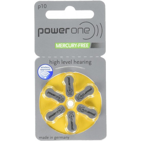 Power One Zinc Air Hearing Aid Batteries, (Yellow), P10
