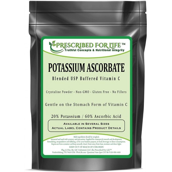 Prescribed for Life Potassium Ascorbate - Blended USP Buffered Vitamin C Powder - 20% K / 60% Ascorbic Acid, 25 kg