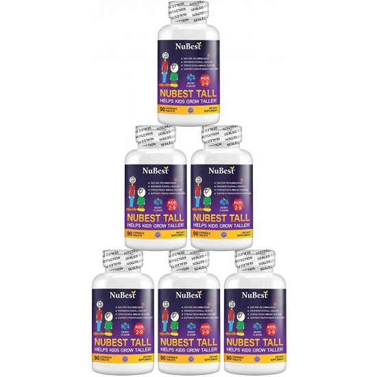 NuBest Tall Kids - Helps Kids Grow Taller from 2 to 9 Years Old with Multivitamins and Multi-Minerals - Berry Flavor - Doctor Recommended - 90 Chewable Tablets (Pack of 6)