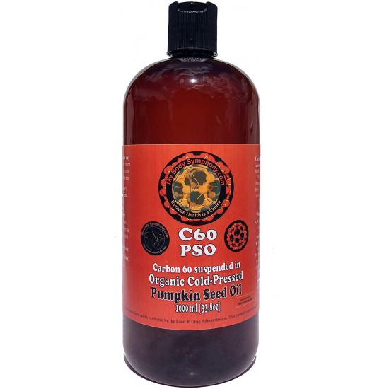 C60 Oil | 1000 ml 99.9+% Pure Vacuum Oven Dried C60 | 800mg Research Grade Carbon 60 in Organic Pumpkin Seed Oil | Made in Small Batches | Shipped in Amber Bottle for Freshness by Body Symphony