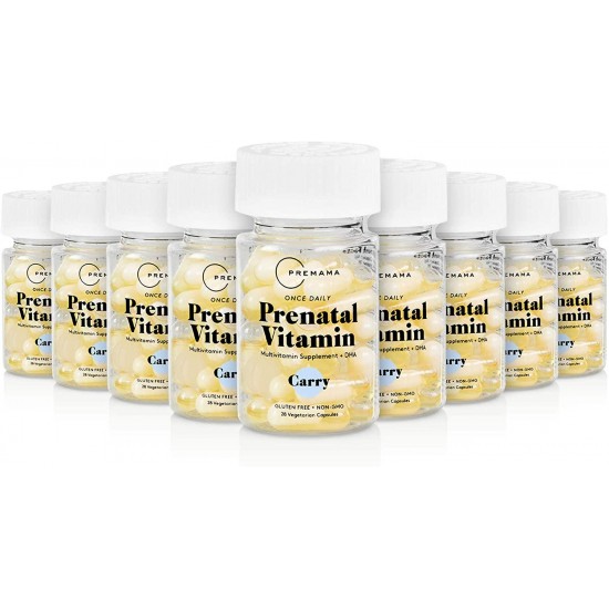 Premama Prenatal Vegan Vitamin Capsules DHA Iron Folate Fertility Support Vitamins Gluten Free Vegetarian Womens Daily Multivitamin Supplement Choline for Brain Development 28 Count(Pack of 9)