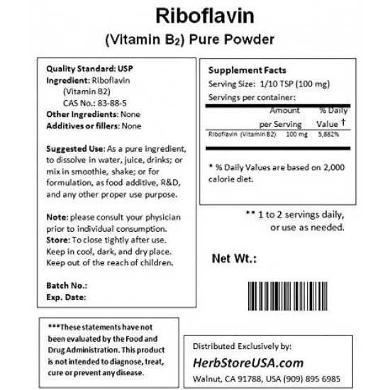 NuSci Vitamin B2 Riboflavin Pure Powder Energy (1000 Grams (2.2 lb))