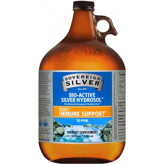 Sovereign Silver Bio-Active Silver Hydrosol for Immune Support - Colloidal Silver -10 ppm, 128oz (3785mL)