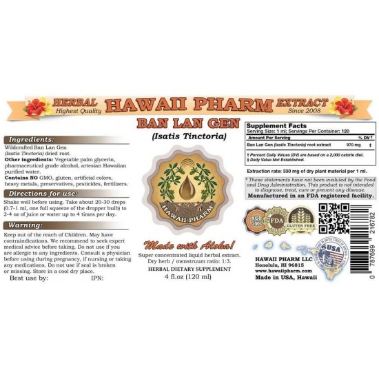 Ban LAN Gen Tincture, Ban LAN Gen, Isatis (Isatis Tinctoria) Root Liquid Extract, Herbal Supplement 15x4 oz