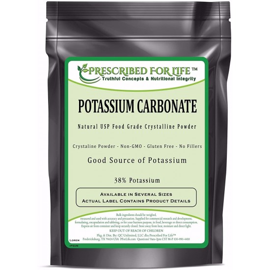 Potassium Carbonate - Natural USP Food Grade Crystalline Powder, 50 lb