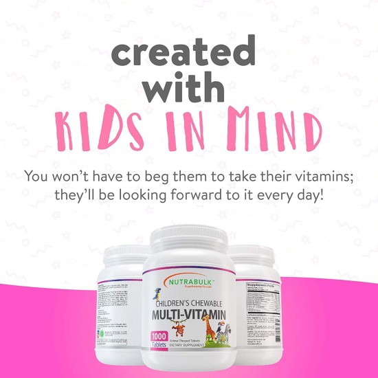 NutraBulk Children's Chewable Multi-Vitamin Tablets for Immune, Bone, and Brain Support - 6000 Count (6 Bottles of 1000)