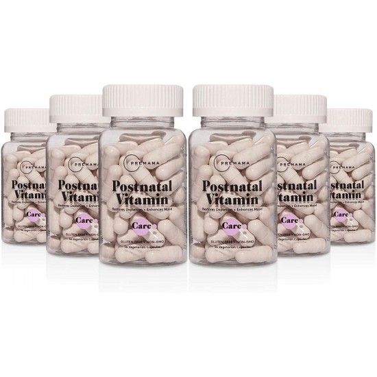 PREMAMA Postnatal Vitamin Capsules Vegan Multivitamin for Women Postpartum Care with Vitamin B12 & Folate | Provides Lactation Support and Breastfeeding Gluten-Free and Non-GMO 28 Servings (Pack of 6)