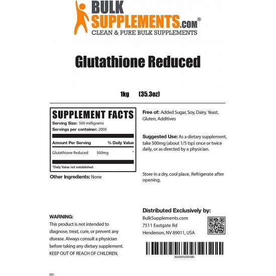 BulkSupplements Glutathione Reduced Powder (1 Kilogram)