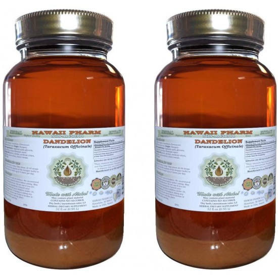 Dandelion Alcohol-Free Liquid Extract, Organic Dandelion (Taraxacum Officinale) Dried Leaf Glycerite Herbal Supplement 2x32 oz Unfiltered