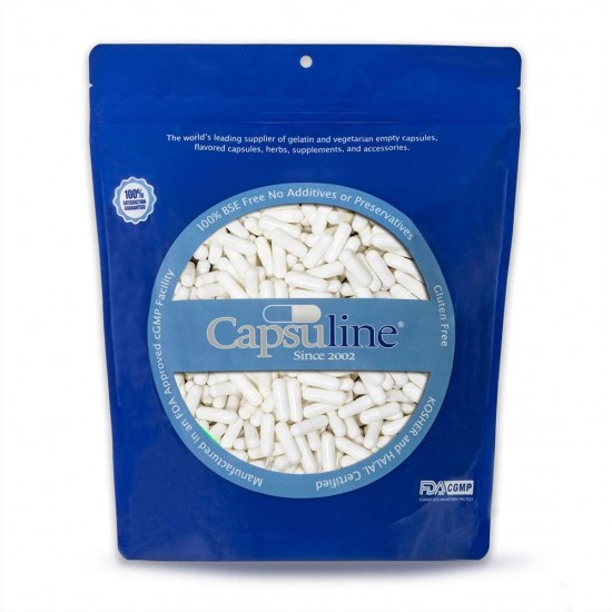 Capsuline Colored Vegetarian Acid Resistant Enteric Empty Capsules Size 1 White/White 10000 Count |Kosher & Halal Certified |Non-GMO Certified