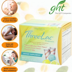 Global Health Trax ThreeLac Probiotic, Lemon Flavor Dietary Supplement (3 Pack) 60 Packets Supports intestinal and Digestive Health