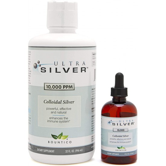 Ultra Silver® Colloidal Silver | 10,000 PPM, 32 Oz (946mL) | Mineral Supplement | True Colloidal Silver - 4 oz Dropper Bottle (Empty) Included for Dispensing!