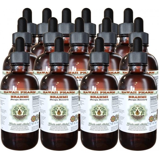 Brahmi Alcohol-Free Liquid Extract, Organic Brahmi Liquid (Bacopa Monnieri) Whole Herb Dried Glycerite Hawaii Pharm Natural Herbal Supplement 15x4 oz
