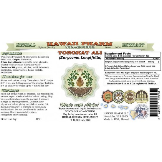 Tongkat Ali Alcohol-Free Liquid Extract, Tongkat Ali (Eurycoma Longifolia) Dried Root Glycerite Herbal Supplement 64 oz