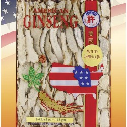 Hsu's Ginseng SKU 0326-4 | Wild Slices | Wild American Ginseng | 许氏花旗参正野山參 | 4 oz Box, 西洋参, 野山參