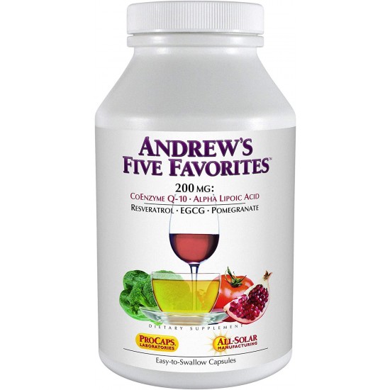 Andrew Lessman Andrew's Five Favorites 500 Capsules – Provides 200mg Each of Coenzyme Q-10, Resveratrol, EGCG, Pomegranate and Alpha Lipoic Acid, Powerful Anti-Oxidant Support, No Additives