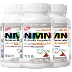 Vita-Age NMN Lab Tested 320mg Serving with 8mg Astaxanthin (Highest Purity Nicotinamide Mononucleotide) Boost NAD+ Support Metabolism (160mg Per Cap, 3 x NMN 60 Capsules) Dual Ingredients