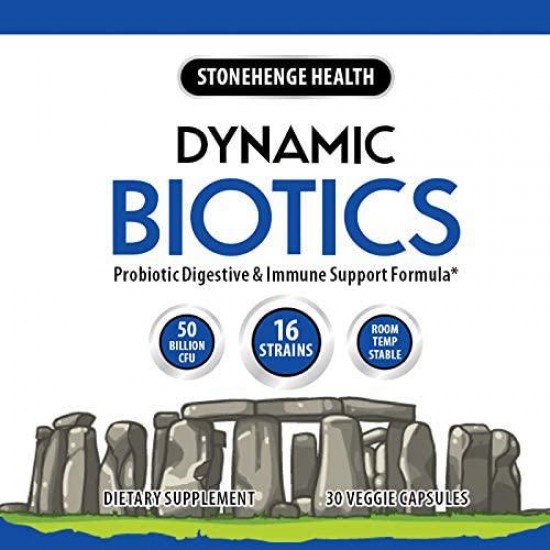 Probiotics 50 Billion CFU - 16 Strains, Prebiotic, Synbiotic - Stonehenge Health Dynamic Biotics - Lactobacillus Acidophilus, Delayed Release, Shelf Stable, Non-GMO Gluten Free Veggie Capsule (6 Pack)