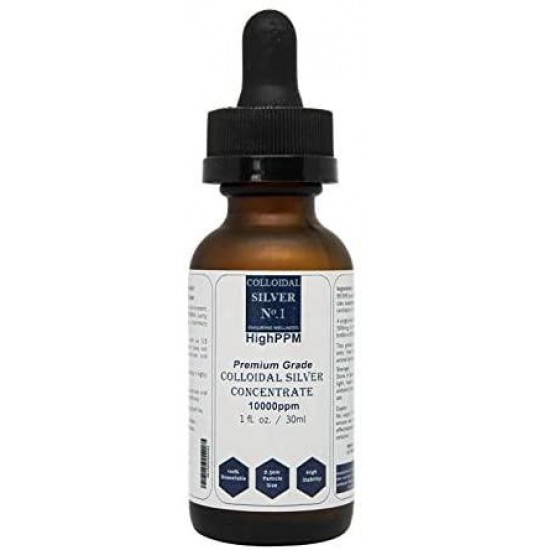 Colloidal Silver No.1 HighPPM | Premium Grade Nano Colloidal Silver Concentrate 10000ppm (1 fl. oz. / 30 ml) | Can Be Diluted to Make 8 Gallons of 10ppm Pure Nano Colloidal Silver