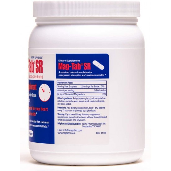 Mag-Tab®SR -1000 Count Bottle-Magnesium Supplement with Proven Higher Bioavailability and Superior Absorption. Sustained-Release Formulation, Easy on The Stomach, and Coated