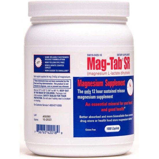 Mag-Tab®SR -1000 Count Bottle-Magnesium Supplement with Proven Higher Bioavailability and Superior Absorption. Sustained-Release Formulation, Easy on The Stomach, and Coated