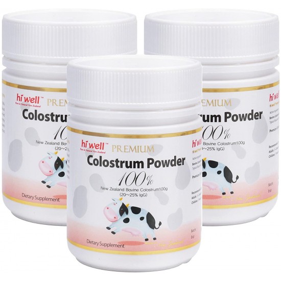 Hi Well Premium Pure New Zealand Bovine Colostrum Powder 100% 100g (Pack of 3)