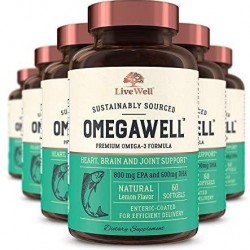 OmegaWell Fish Oil: Heart, Brain, and Joint Support | 800 mg EPA 600 mg DHA - Natural Lemon Flavor, Enteric-Coated, Sustainably Sourced - Easy to Swallow 180 Day Supply