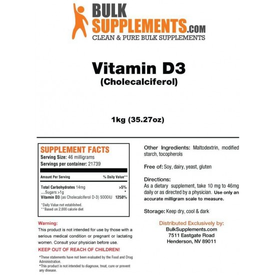 BulkSupplements.com Vitamin D3 (Cholecalciferol) (5 Kilograms)
