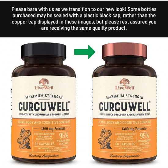 CurcuWell - Maximum Strength Joint, Body and Cognitive Support | High-Potency Curcumin and Boswellia Blend (360 Capsules)