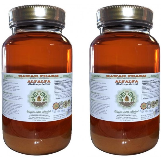 Alfalfa Alcohol-Free Liquid Extract, Alfalfa (Medicago Sativa) Sprouting Seed Glycerite Hawaii Pharm Natural Herbal Supplement 2x32 oz Unfiltered