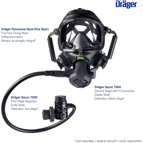 Dräger Secor 7000 Second Stage Scuba Regulator with P-Con Connection for Panorama Nova Dive Sport Full-Face Diving Mask, Attached Flexible Hose (900mm / 35.4
