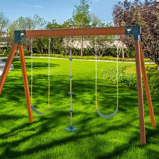 JOYMOR Custom DIY Swing Set Hardware Kit with Mounting Hardware , Include 2 Swing Seat and 1 Climbing Rope(Wood not Included)