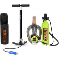 SMACO Scuba Tank & Snorkel Mask Diving Gear for Diver Mini Diving Tank Oxygen Cylinder with 15-20 Minutes Capability Diving Oxygen Underwater Breathing Device 1L S400 Pro