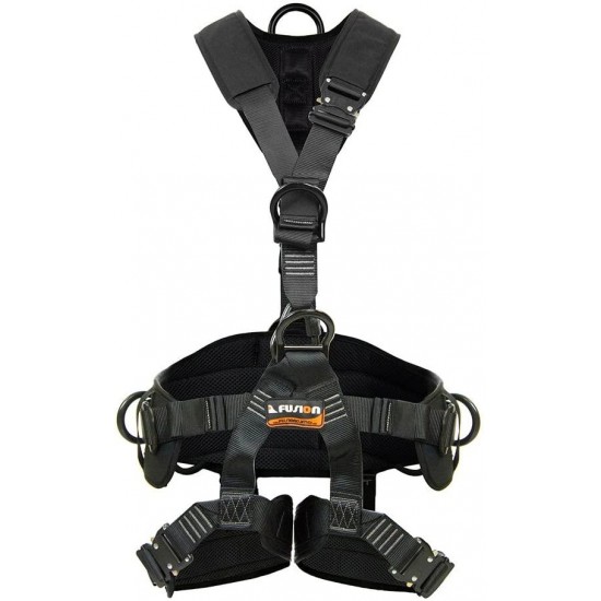 Fusion Climb Tac Rescue Tactical Full Body EVA Padded Heavy Duty Adjustable Zipline Harness 23kN M-L Black