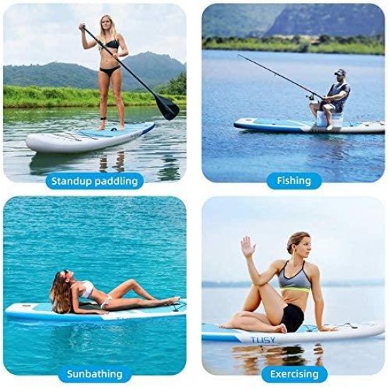 TUSY 11FT Inflatable Stand Up Paddle Board with SUP Accessories Travel Backpack, Non-Slip Deck Adjustable Paddles, Leash and Fin for Paddling