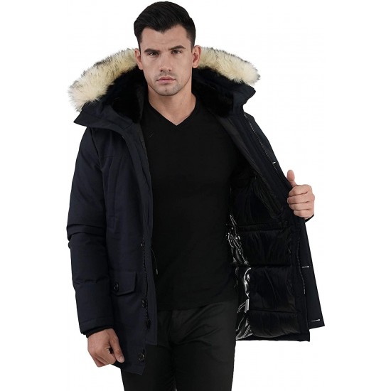 Molemsx Men's Warm Winter Down Jacket Parka Puffer Coat with Hood Faux-Fur Trim XS-3XL