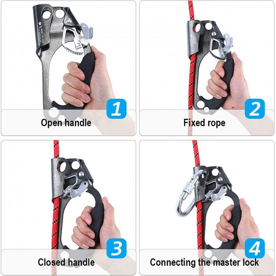 Mr.Safe Climbing Hand Ascender Outdoor Mountaineering Tree Arborist Climbing Rappelling Equip Hand Ascender for 8-12MM Rope Left Right Hand Ascender