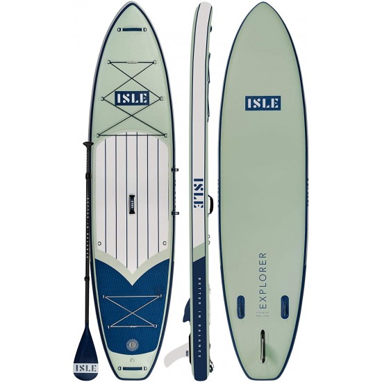 ISLE Explorer Inflatable Stand Up Paddle Board & iSUP Bundle Accessory Pack — Durable, Lightweight with Stable Wide Stance — 300 Pound Capacity, 11'6