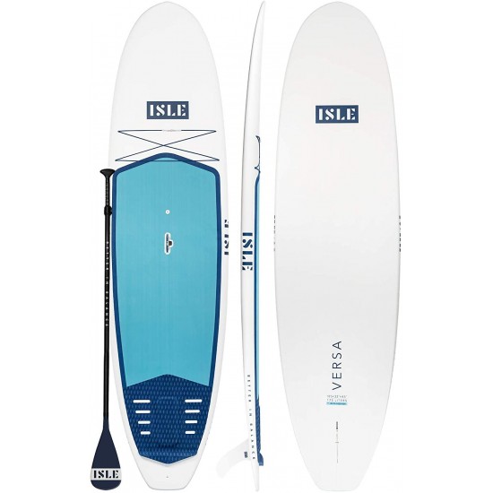 ISLE Versa Rigid Stand Up Paddle Board & SUP Bundle Accessory Pack — Hard Board Lightweight Epoxy SUP — 215 Pound Capacity, 10’5” Long x 32