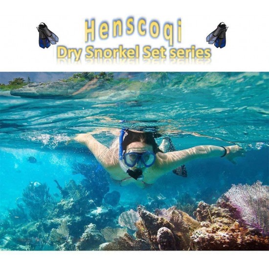 HRXS Snorkeling Suits, Goggles and Flippers Adult Snorkeling mask, All Dry Breathing Tube Diving Equipment Snorkeling Three-Piece,Blue,L/XL