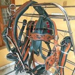 Horse Cart Designer Leather Carved Driving Harness for Single Horse (Available Sizes- Pony, Cob and Full)