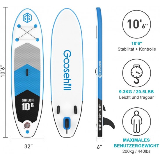 Goosehill Inflatable Stand Up Paddle Board, Premium SUP Package, 10' Long 32