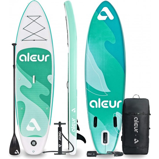 aleur Explorer Inflatable Stand Up Paddle Board Package W Premium SUP Accessories & Backpack, Non-Slip Deck, Leash, Paddle and Hand Pump | Elegant, Fun, Portable,Versatile