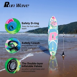 Run Wave Inflatable Stand Up Paddle Board 10.6'×33''×6''(6''Thick) Non-Slip Wide Stance Deck with SUP Accessories & Adjustable Paddle, Double-Action Pump, Leash, Bottom Fins | Youth Adults Beginner