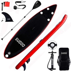 SUDOO 10ft Inflatable Stand Up Paddle Board 6”Thick Non-Slip EVA Deck Surfing Board with Hand Pump,Lightweight Paddle,Backpack,Leash,Fin,Repair Kit|Beginner Adult Yoga Fishing River Lake Sea