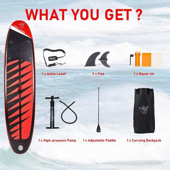 WAVEY BOARD Inflatable Stand Up Paddle Board SUP Board Surfboard ISUP Strong Layer PVC with Adjustable Paddle