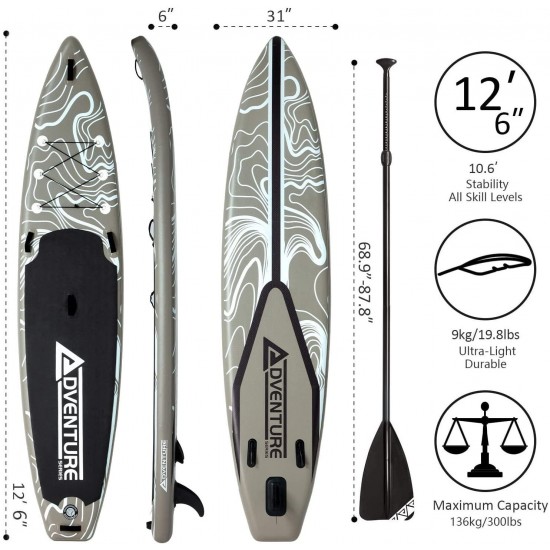 XGEAR 12'6'' Inflatable Stand Up Paddle Board for Racing with Fins and Free Premium SUP Repairing Kit, Backpack, Adjustable SUP Paddle, Leash and Hand Pump with Gauge
