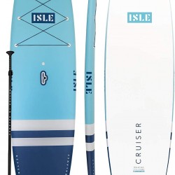 ISLE Cruiser Stand Up Paddle Board & SUP Bundle — Rigid Board with Lightweight Foam Core and Soft, Comfort-Top Deck Pad — 235 Pound Capacity, 10’5” Long x 32