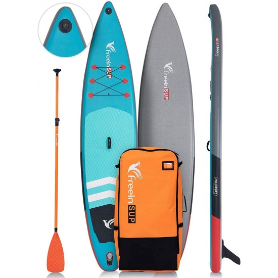 Freein Stand Up Paddle Board Touring SUP Inflatable Stand up Paddle Board 11'6”/12'6”x32 x6 Green Package - Dual Action Pump, Repair Kit, Leash, Removable Fin, Adaptor, Camera Mount, Backpack